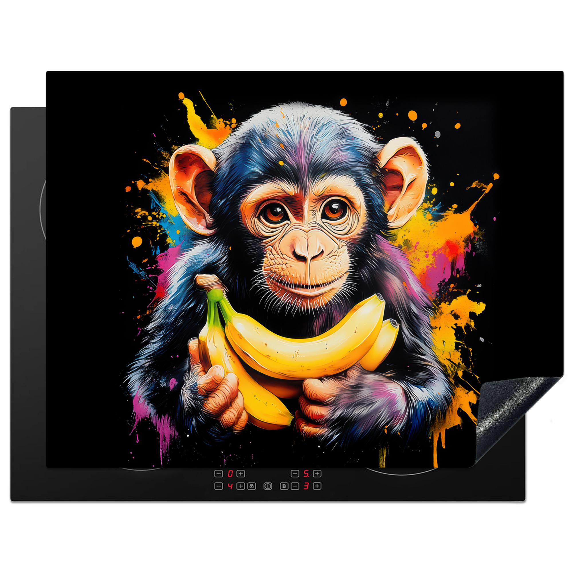 HERDABDECKPLATTE Affe - Graffiti - Farbenfroh - Bananen - Modern Induktionsmatte 77x59 cm - Gelb, Kunststoff (77/59/0.2cm) - MuchoWow