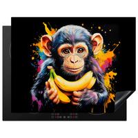 HERDABDECKPLATTE Affe - Graffiti - Farbenfroh - Bananen - Modern Induktionsmatte 77x59 cm - Gelb, Kunststoff (77/59/0.2cm) - MuchoWow