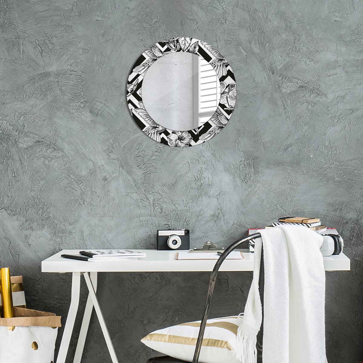 SPIEGEL Rund Ø 50 cm mit Aufdruck - Schwarz, Glas (50/50/0.4cm) - Wallfluent