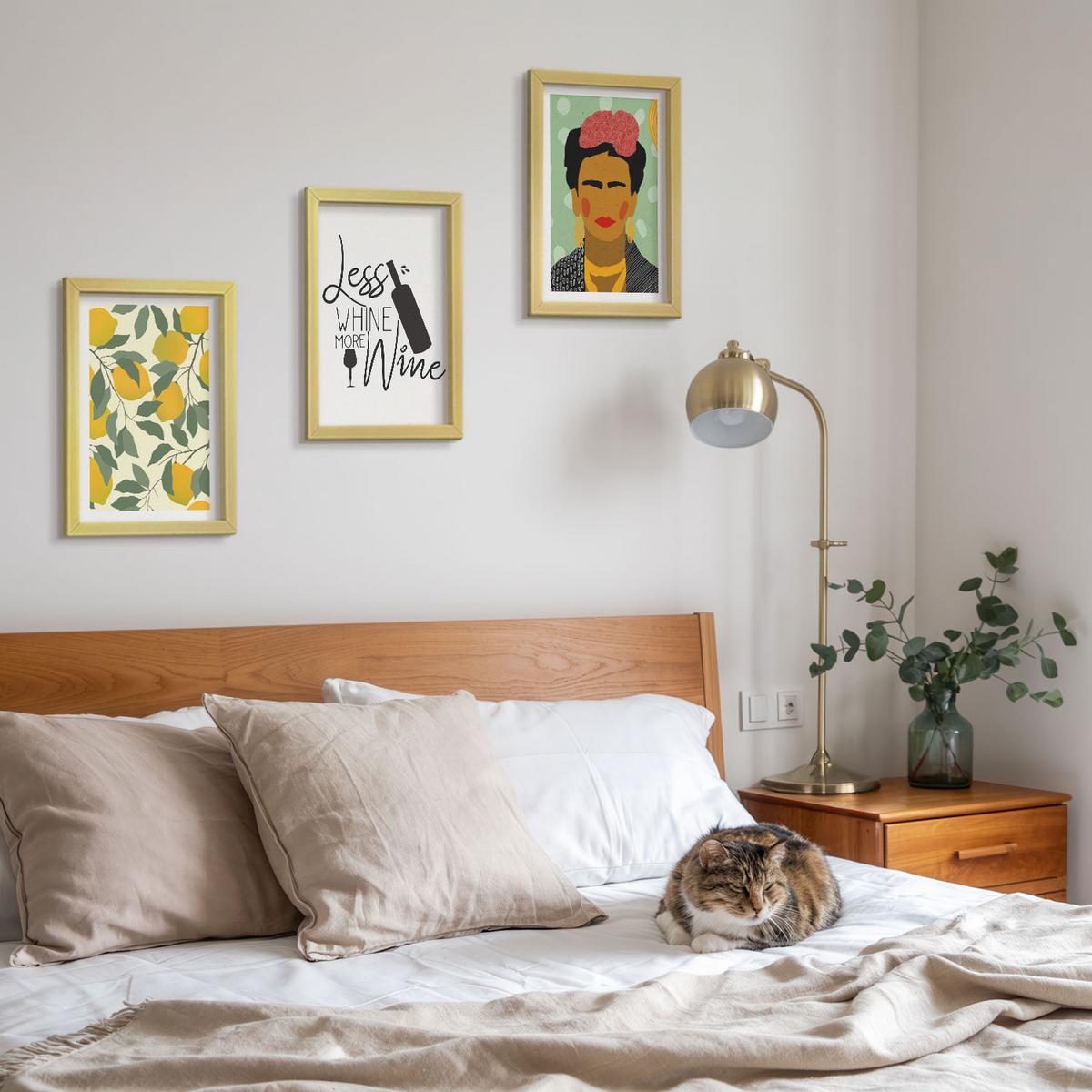 BILDER SET 3er Set - 20x30 cm Goldrahmen - Zitronenweinporträt von Frida - Goldfarben, Kunststoff (20/30cm) - TULUP