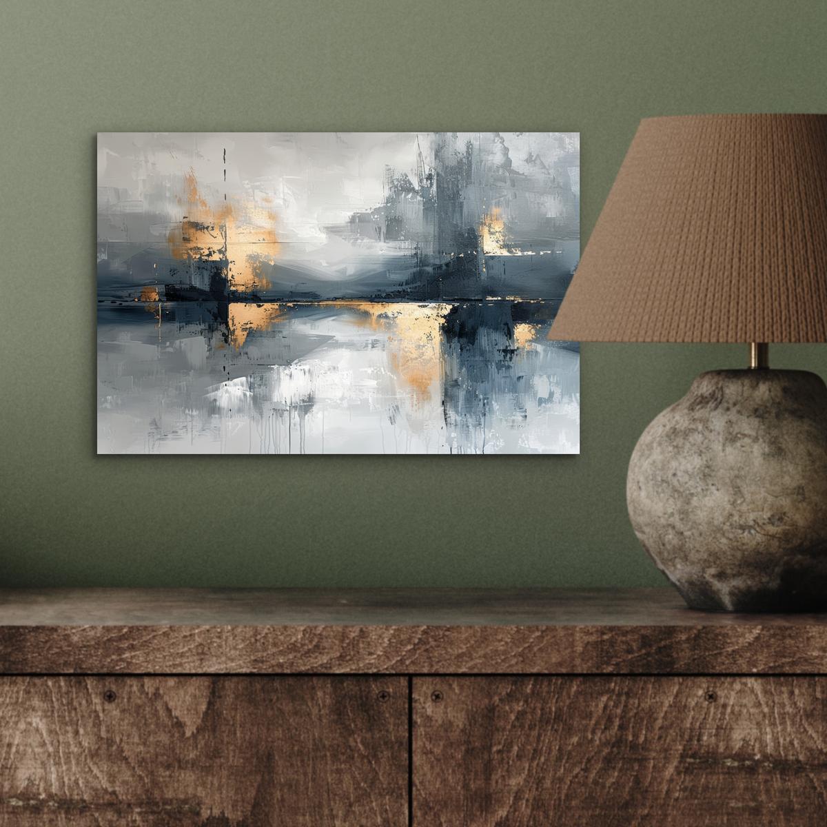 METALLBILD Kunst - Grau - Gold - Abstrakt 30x20 cm - Dunkelgrau, Metall (30/20cm) - MuchoWow