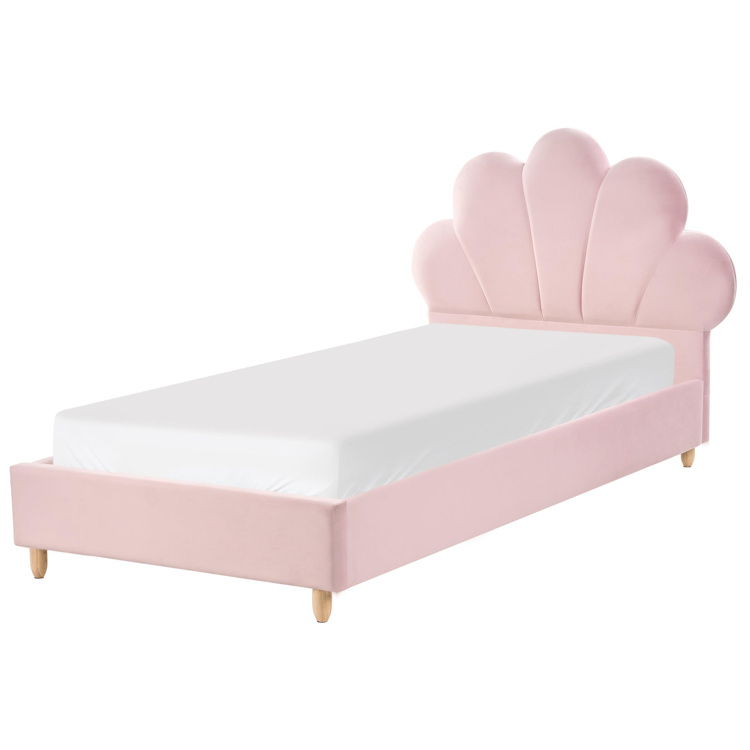 KINDERBETT Muschel Samtstoff 90/200 cm Rosa Neulise - Hellbraun, Textil (90/200cm) - Beliani