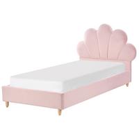 KINDERBETT Muschel Samtstoff 90/200 cm Rosa Neulise - Hellbraun, Textil (90/200cm) - Beliani