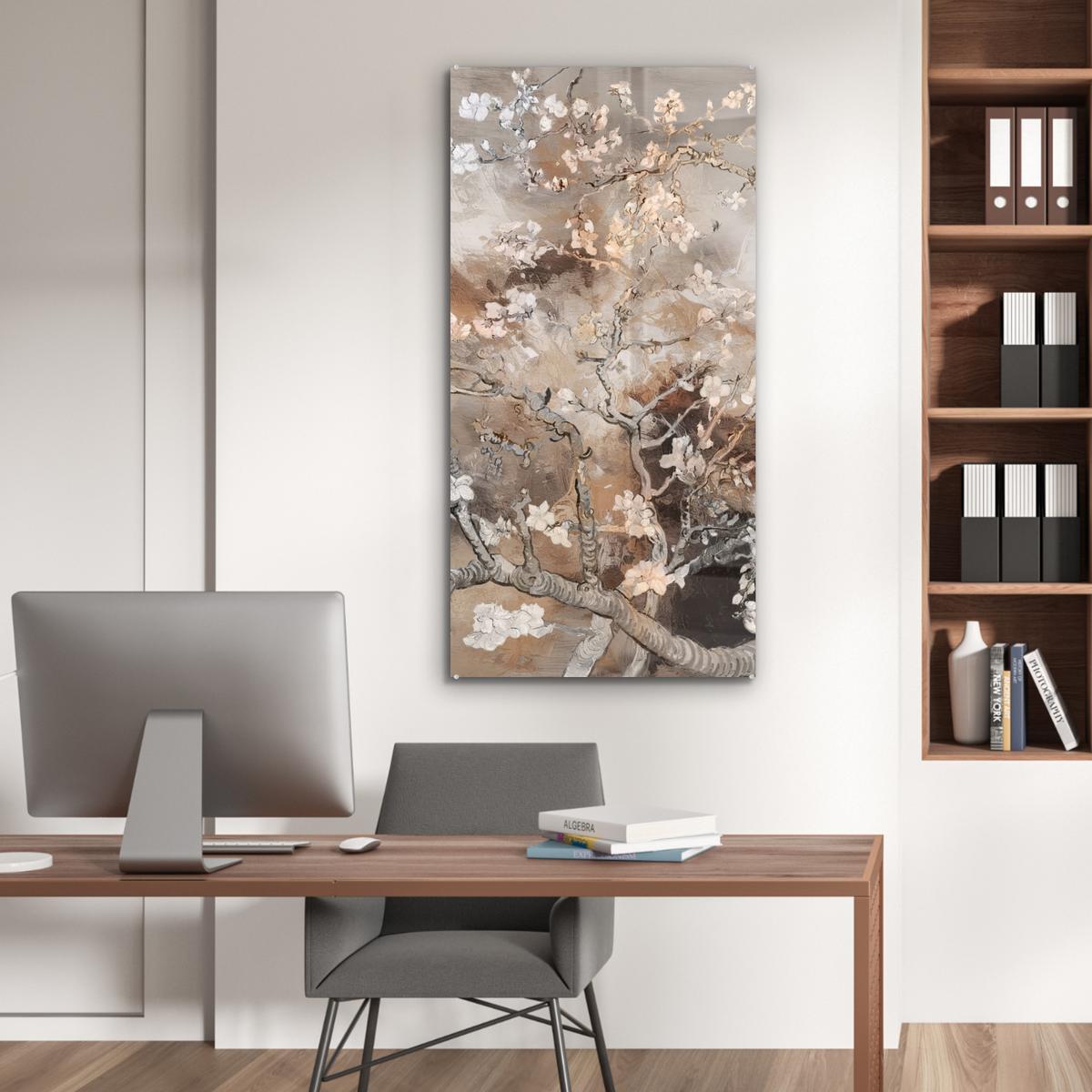 ACRYLGLASBILD Mandelblüte - Kunst - Van Gogh - Beige - Abstrakt 60x120 cm - Braun, Glas (60/120cm) - MuchoWow