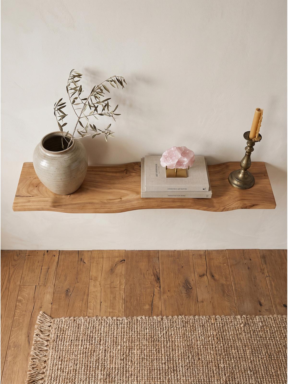 WANDREGAL LEVANTO, Akazie Massivholz, handgefertigt, 120 x 20 x 2,5 cm - Akaziefarben, Holz (120/2.5/20cm) - KADIMA DESIGN