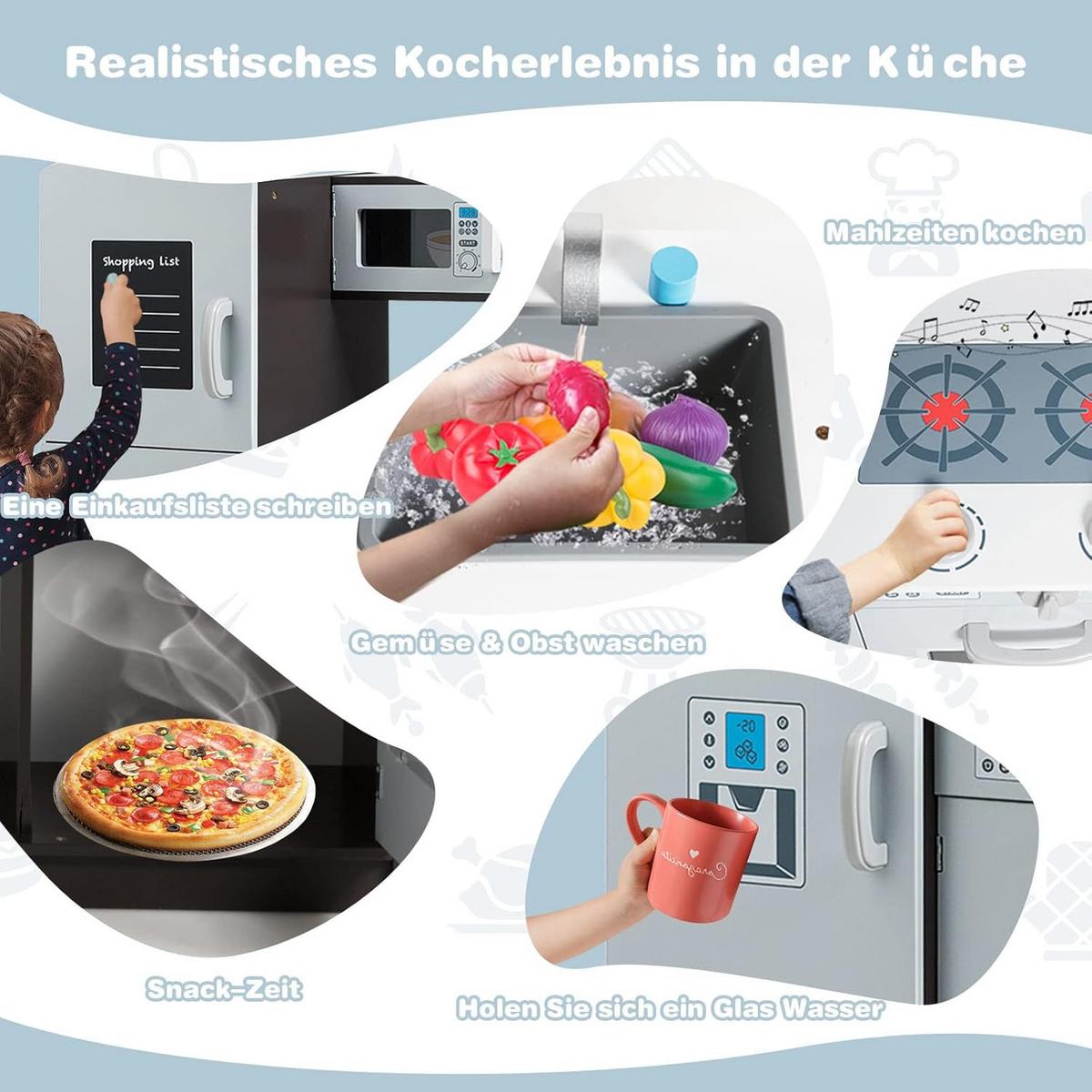 KINDERKÜCHE Aus Holz Grau - Grau, Holz (81/84/28cm) - COSTWAY
