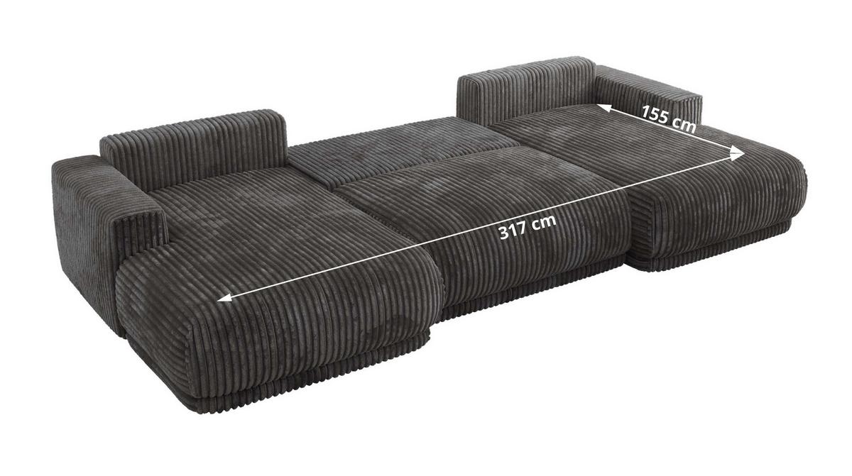 WOHNLANDSCHAFT RINA U Grau Cord - Schwarz/Grau, Kunststoff/Textil (360/85/170cm) - MKS