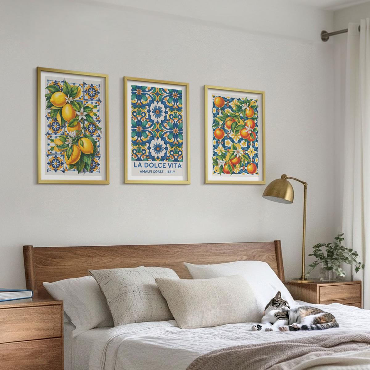 BILDER SET 3er Set - 40x60 cm Goldrahmen - Zitrusfarbene abstrakte - Goldfarben, Kunststoff (40/60cm) - TULUP