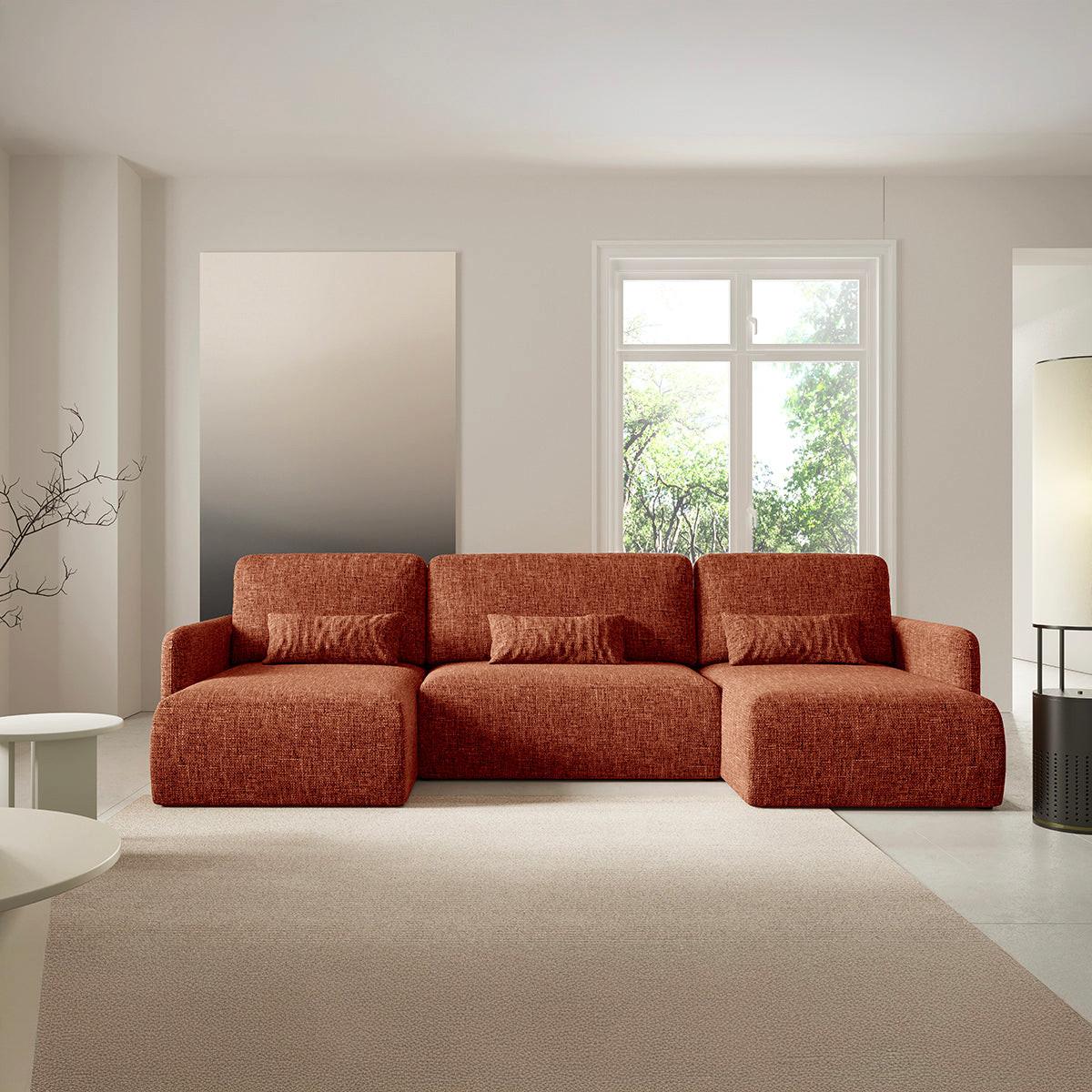 PANORAMASOFA Lazare 4 Sitzplätze Terracotta - Orange, Holz (290/86/148cm) - Petits-meubles