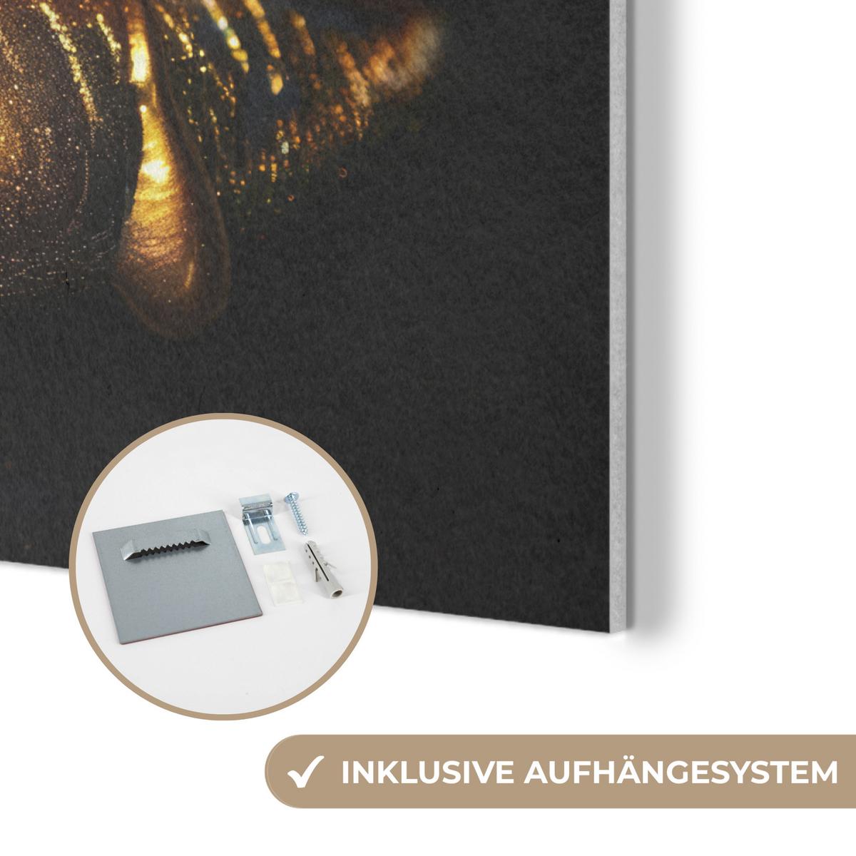 AKUSTIKBILD Frau - Porträt - Lippen - Gold - Schwarz Wanddeko 70x50 cm - Schwarz, Kunststoff (70/50/0.9cm) - MuchoWow