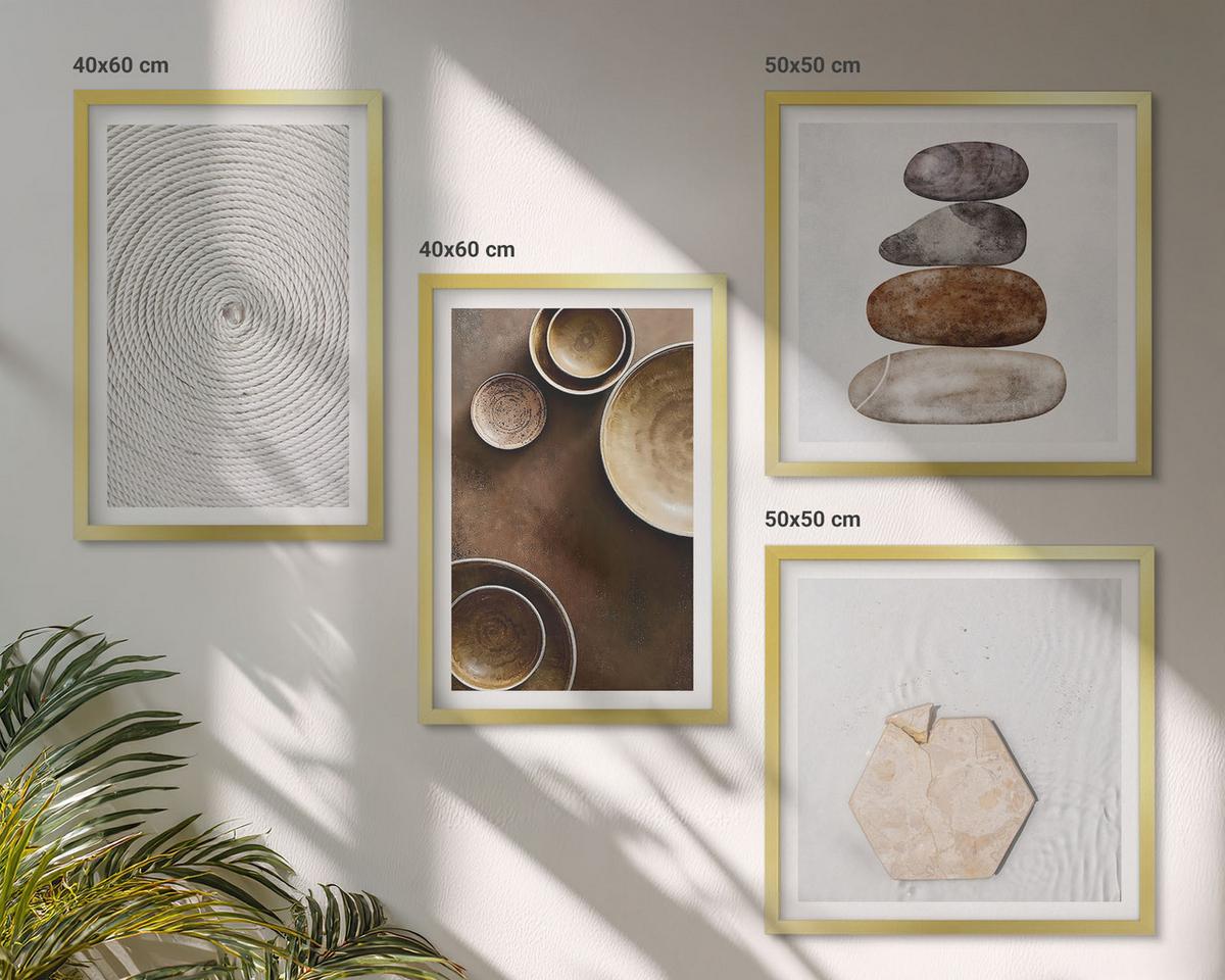 BILDER SET 4er Set - 50x50 cm & 40x60 cm Goldrahmen - Texturen in der modernen Kunst - Goldfarben, Kunststoff (50/50cm) - TULUP