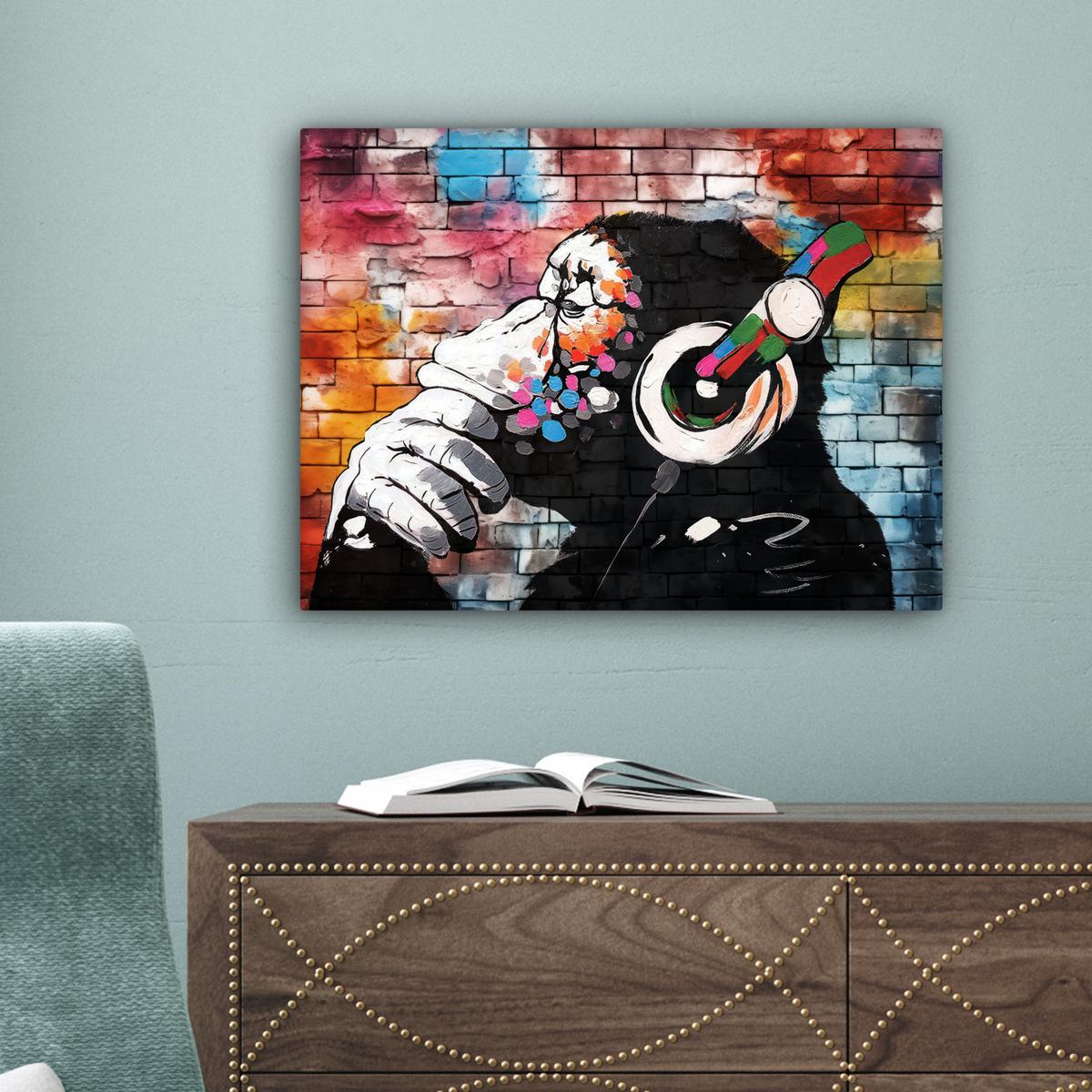 LEINWANDBILD Affe - Graffiti - Musik Wandbild 40x30 cm - Multicolor, Textil (40/30cm) - MuchoWow