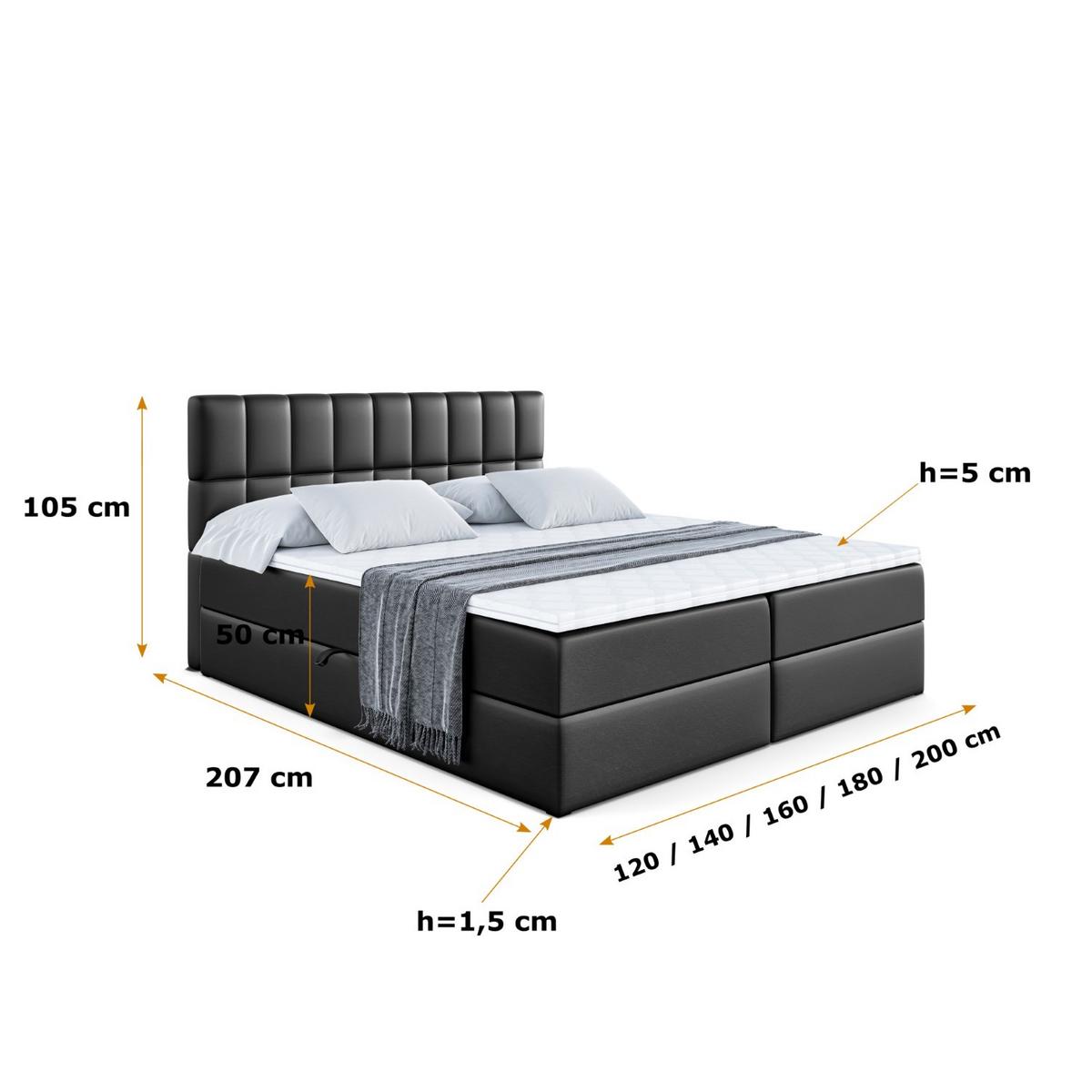 BOXBETT mit Matratze H4 und Lattenrost - MIAMI - 140x200 cm - H4 - Schwarz Hochglanz - Schwarz Hochglanz, Holzwerkstoff (140/200cm) - ALTDECOR