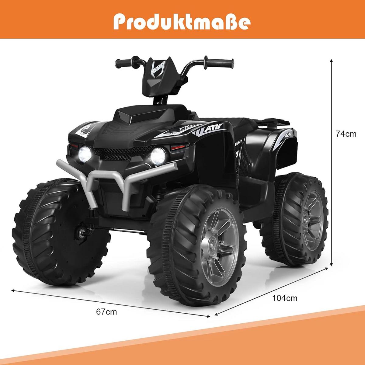 KINDERQUAD 12V Elektro Schwarz - Schwarz, Kunststoff (104/74/67cm) - COSTWAY
