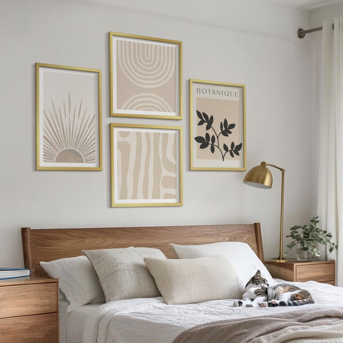 BILDER SET 4er Set - 50x50 cm & 40x60 cm Goldrahmen - Abstrakte Pflanzenmuster - Goldfarben, Kunststoff (50/50cm) - TULUP