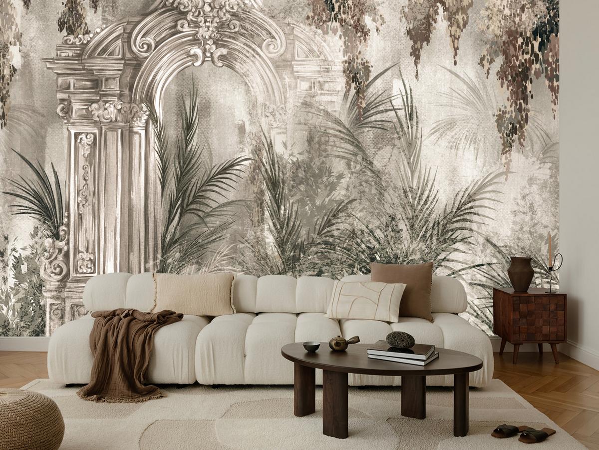 FOTOTAPETE für Wohnzimmer Kolumnen Tropen Pflanzen Palmen Natur 100x70 - Beige, Papier (100/70cm) - Muralo
