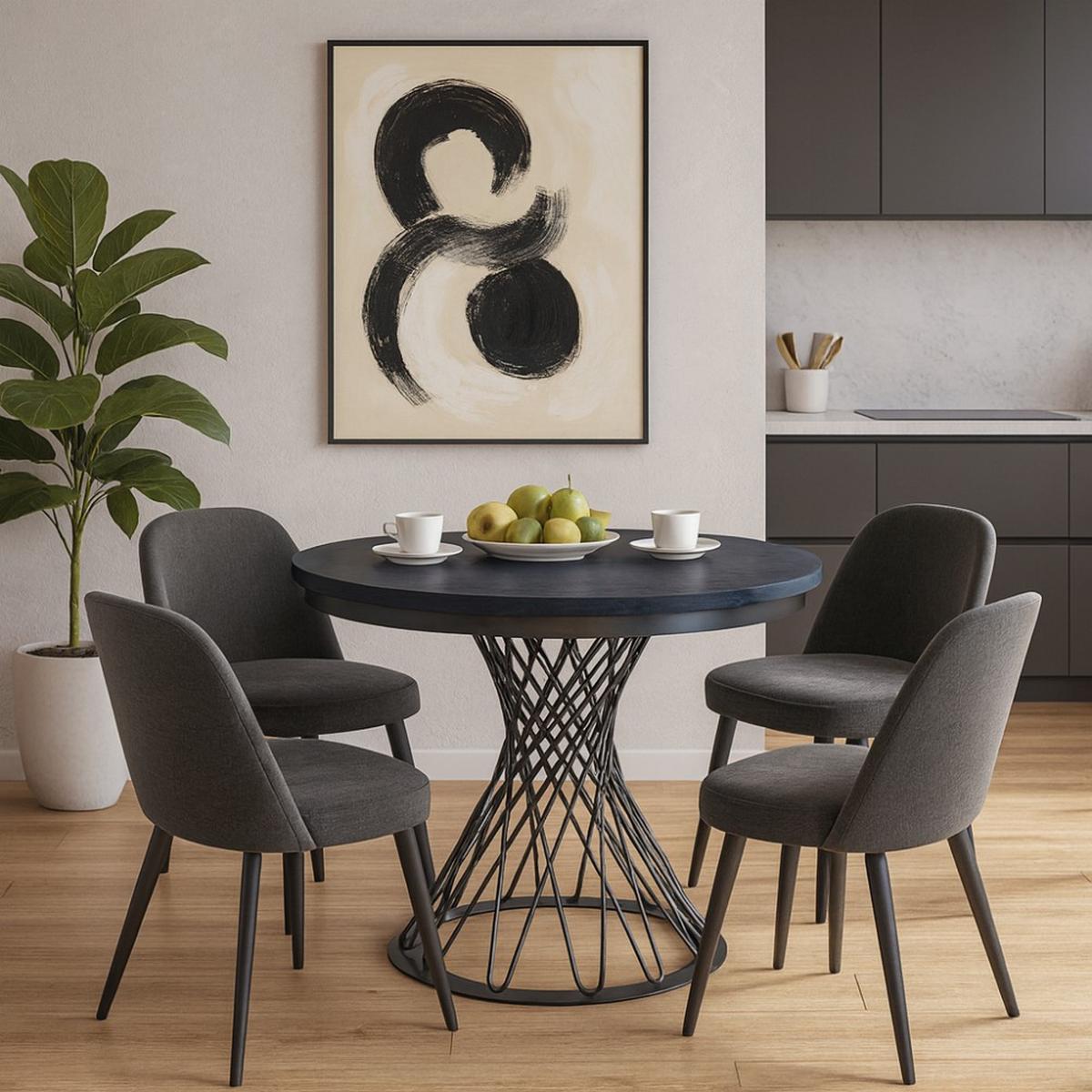 ESSTISCH Laura, Runder, mit Metallbeinen, Schwarz - Schwarz, Holzwerkstoff/Metall (100/100/77cm) - Beautysofa