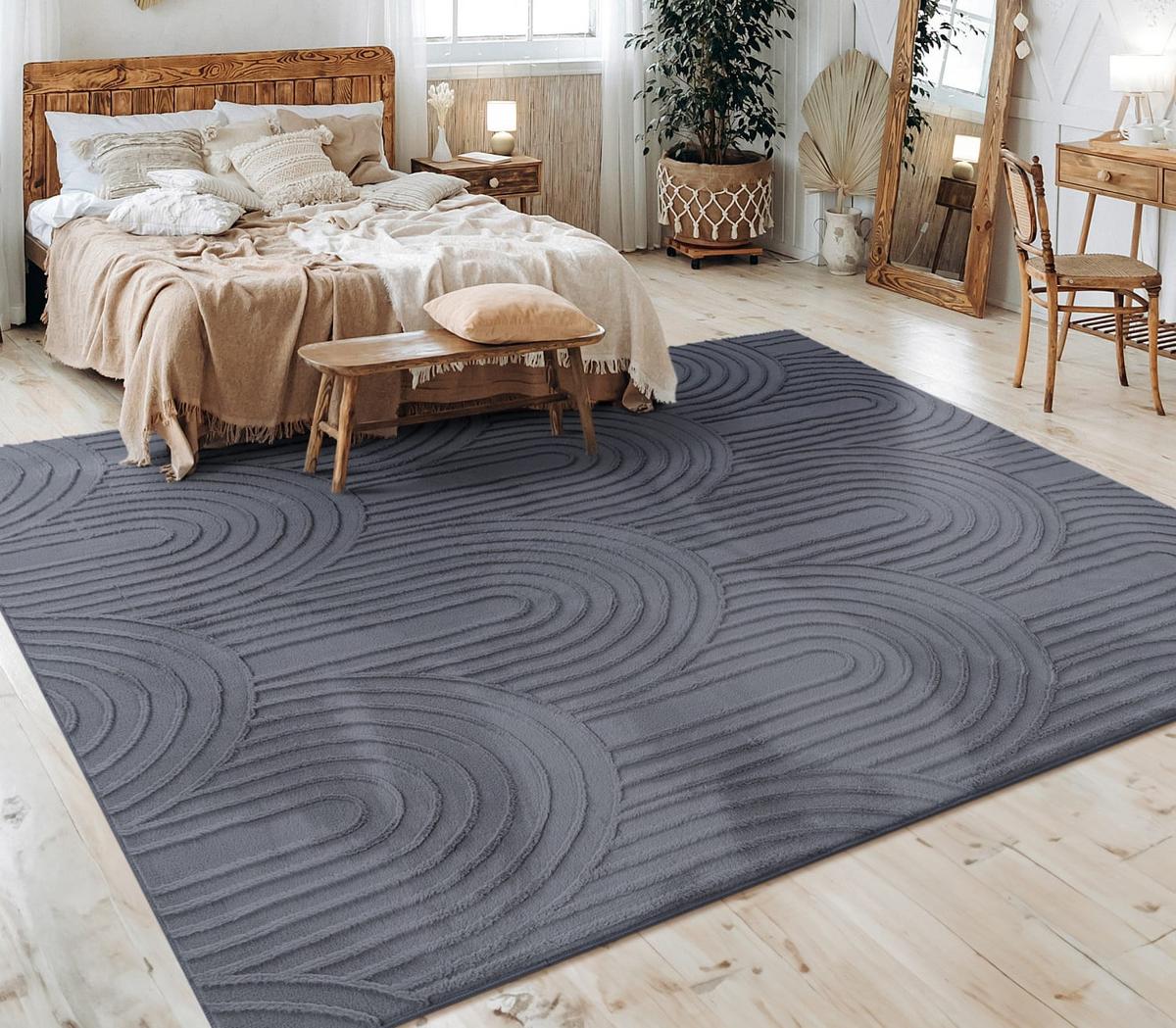 KURZFLORTEPPICH, mit Struktur, aus Polyester, Anthrazit, 80 x 150 cm - Anthrazit, Textil (150/80cm) - KADIMA DESIGN