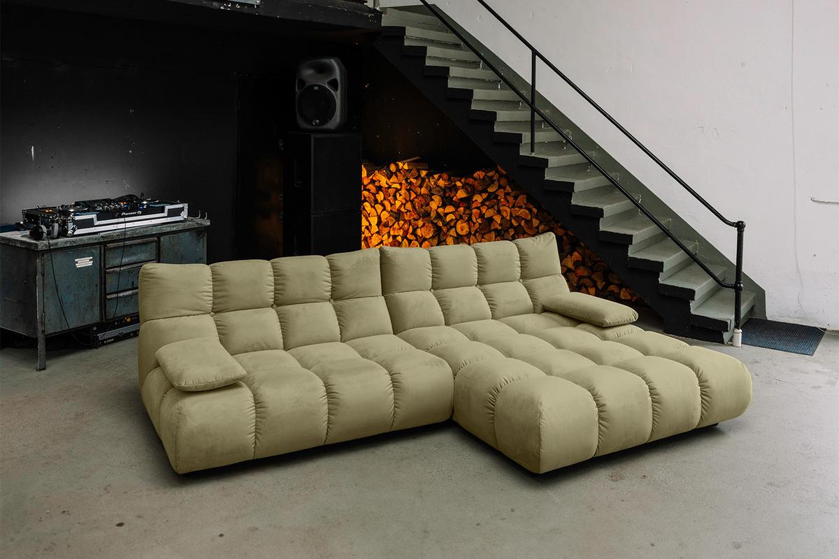 ECKSOFA VIVIEN Grün Velvet - Schwarz/Olivgrün, Kunststoff/Textil (290/178cm) - KAWOLA
