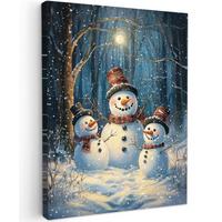 LEINWANDBILD Schneemann - Schnee - Winter - Wald Wandbild Wohnzimmer 60x80 cm - Hellblau, Textil (60/80cm) - MuchoWow