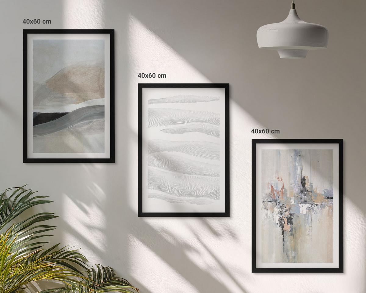 BILDER SET 3er Set - 40x60 cm Schwarzer Rahmen - Abstrakte Erdmuster - Schwarz, Kunststoff (40/60cm) - TULUP