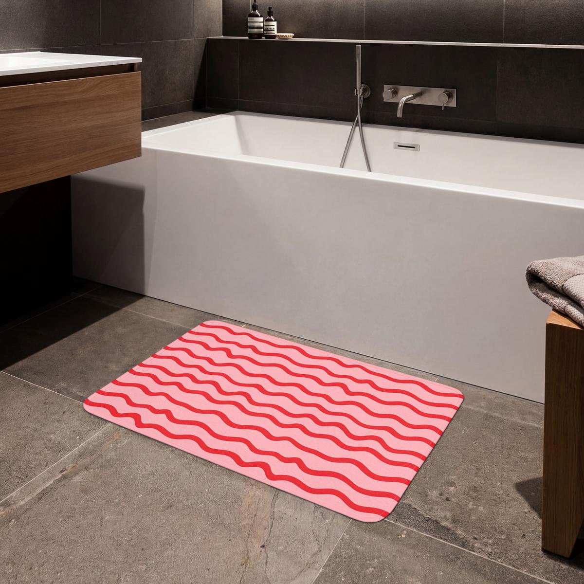 BADEMATTE Verspielt - Muster - Rot 80x50 cm - Rosa, Textil (80/50cm) - OnlyWow