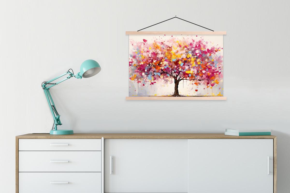 POSTER MIT MAGNETLEISTEN Aquarell - Baum - Kunst - Abstrakt Wanddeko 90x60 cm - Multicolor, Textil (90/60/0.15cm) - MuchoWow