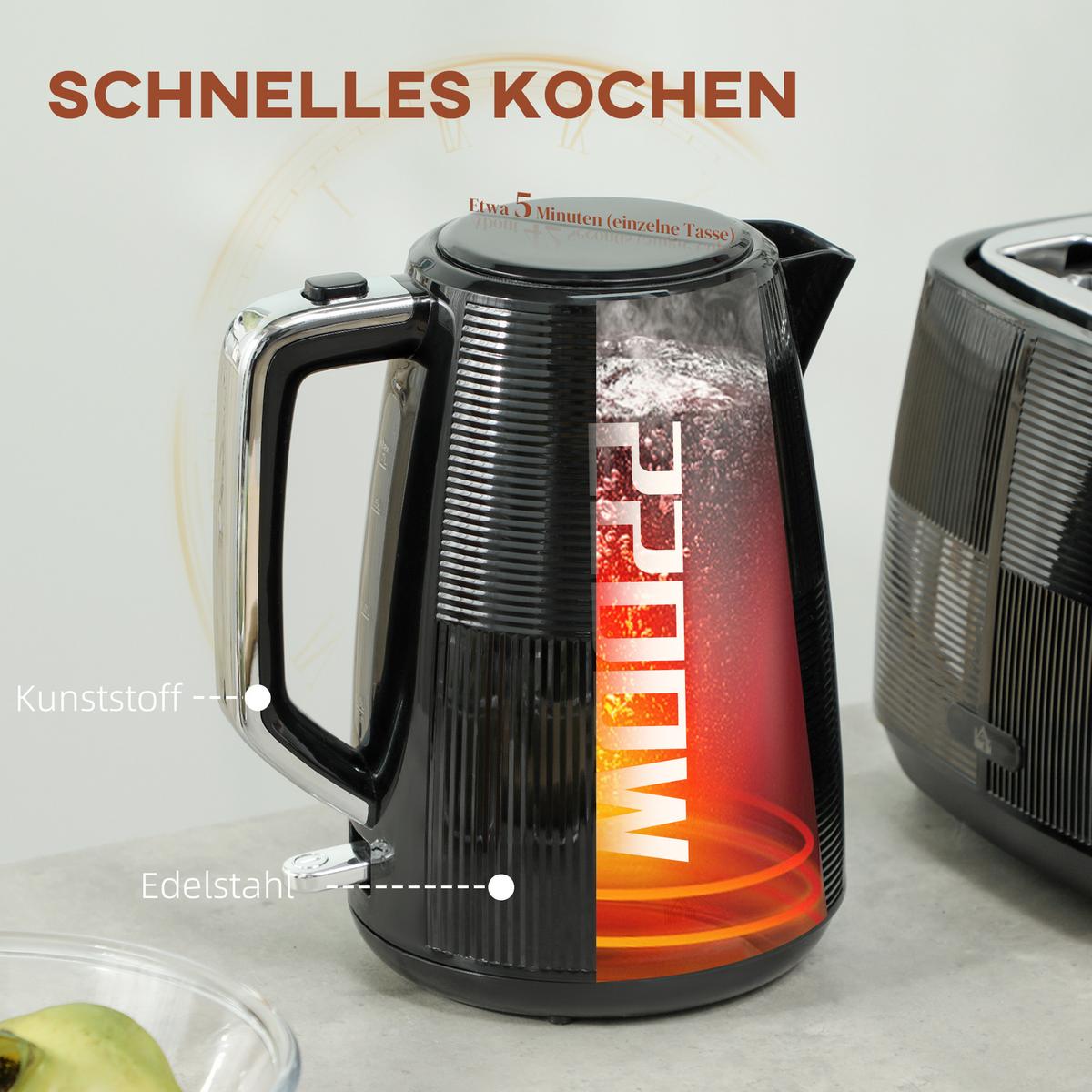 KOCHER-TOASTER-SET 2er Set Kunststoff Stahl Schwarz - Schwarz, Kunststoff (15.6/23.3/20.4cm) - HOMCOM
