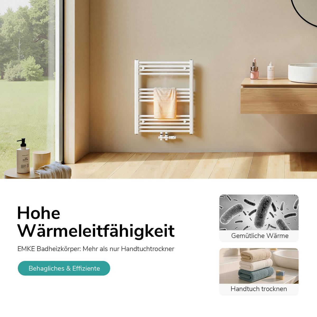 HEIZKÖRPER wasserführender Handtuchheizkörper Weiß 75/60/3 cm - Weiß, Metall (60/75/3cm) - EMKE