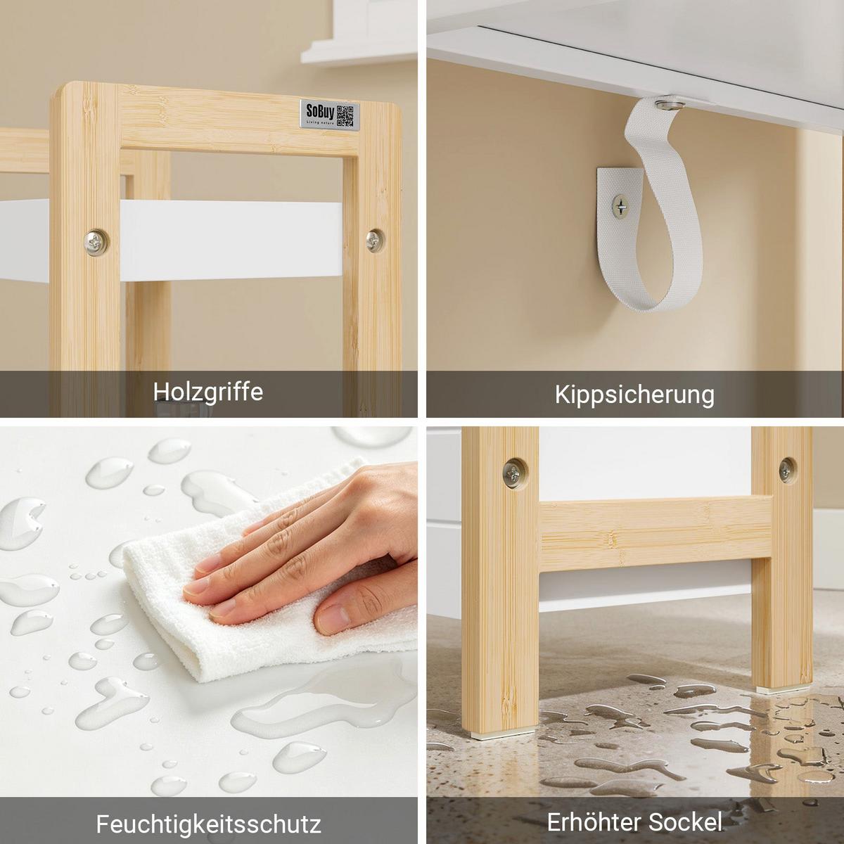 BADEZIMMERSCHRANK Schmal mit 4 Stabilen Regalen 90x28x20cm - Weiß, Holzwerkstoff (28/90/20cm) - SoBuy