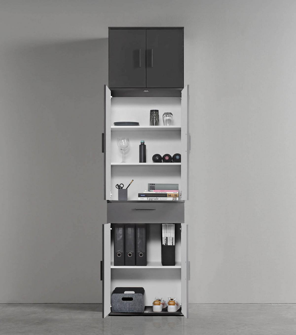 MEHRZWECKSCHRANK Der Extralange - Anthrazit/Schwarz, Holzwerkstoff (60/230/34cm) - Mokebo