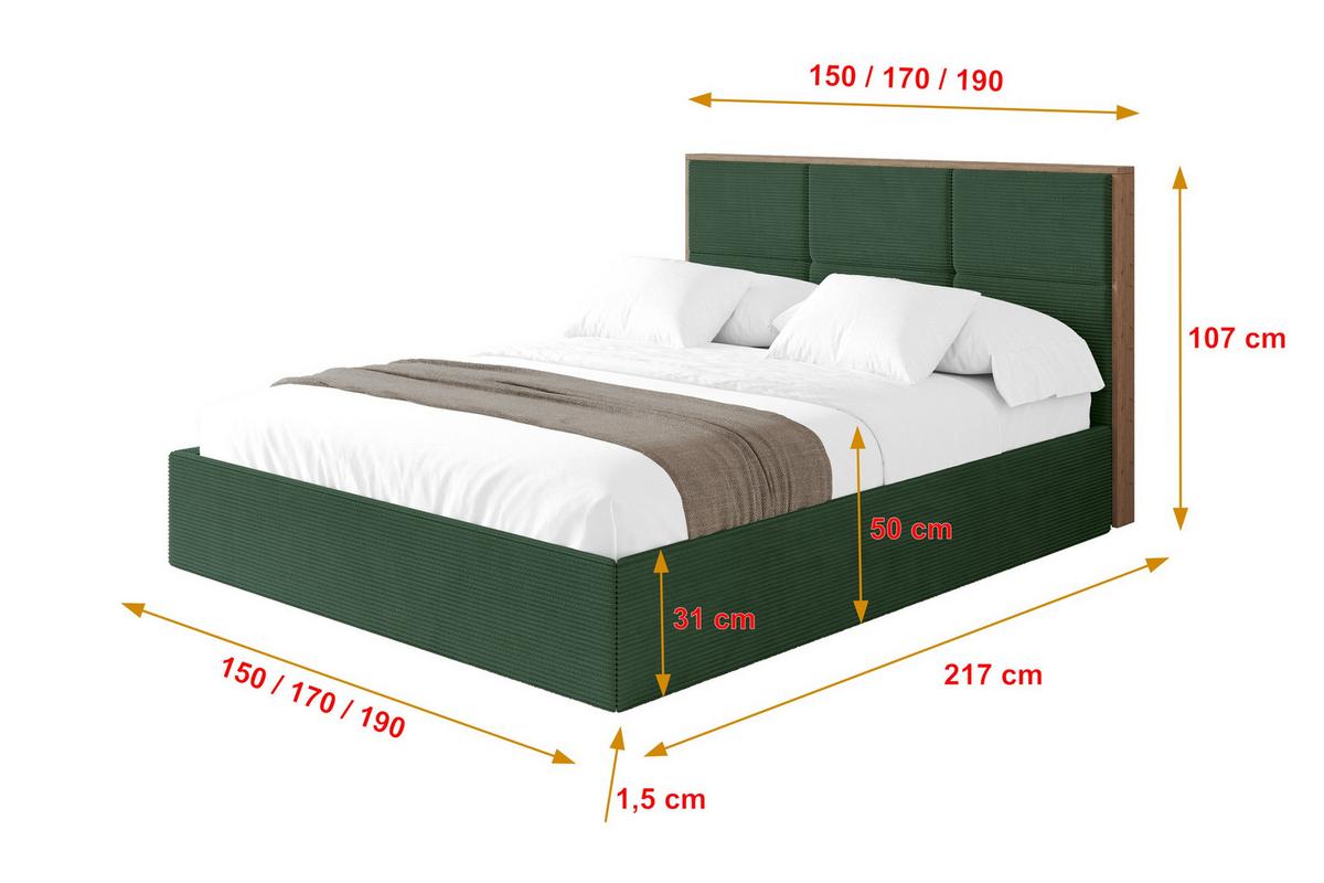 POLSTERBETT mit Bettkasten und Lattenrost, Boxbett ohne Matratze - LILA 160x200 Grün - Olivgrün, Holzwerkstoff/Textil (160/200cm) - ALTDECOR