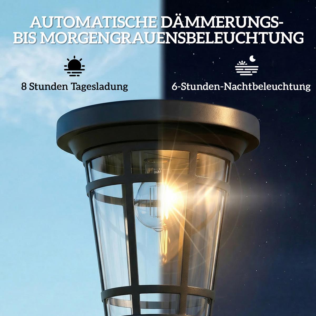 SOLARLATERNE 2ER-SET aus ABS, Edelstahl Schwarz - Schwarz, Metall (23.5/23.5/180cm) - Outsunny