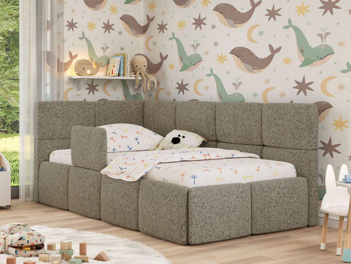 POLSTERBETT ARVO ALTA 90/200 - Dunkelbeige Struktur - Taschenfederkernmatratze - Links - Taupe, Textil (90/200cm) - MKS