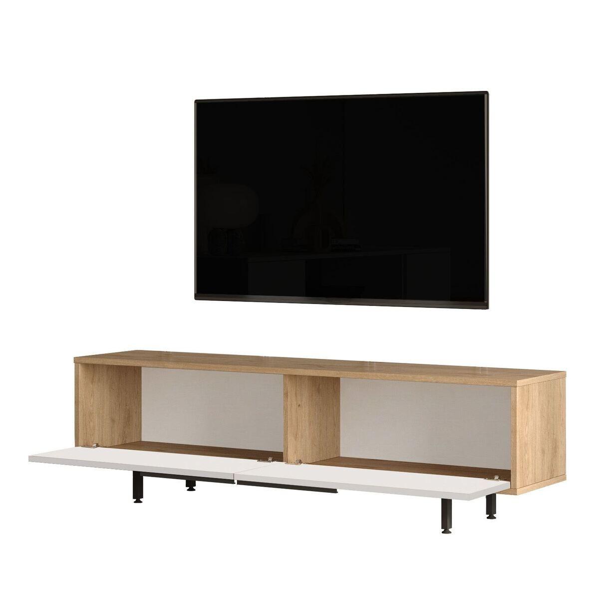 DREHSTUHL aus beigem Stoff mit Fußstütze L68 cm 35,5/45,1/160 cm - Eschefarben, Holzwerkstoff (35.5/45.1/10cm) - Calicosy