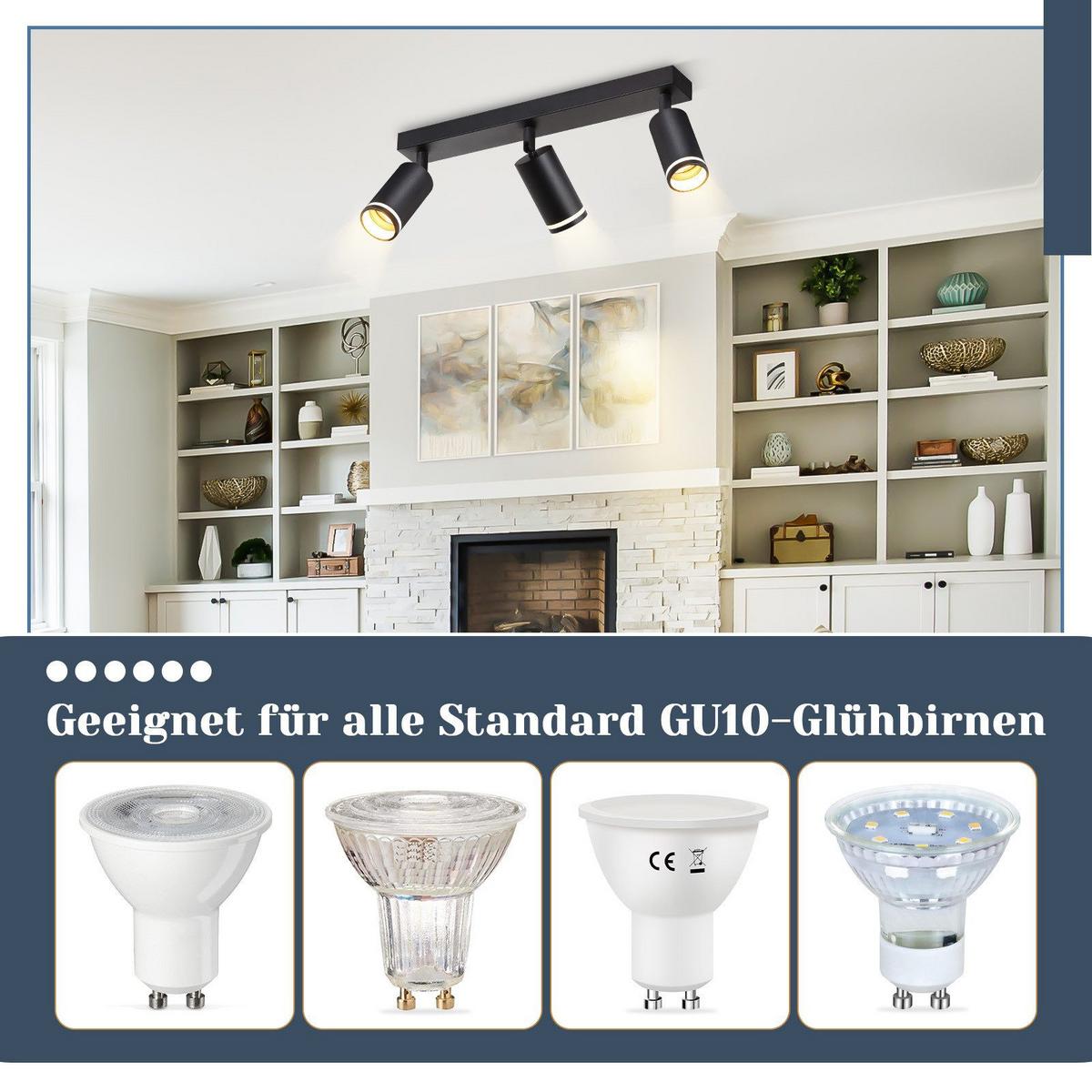 DECKENSTRAHLER Staffelstein 3-flammig 43/5/17 cm - Schwarz, Metall (43/5/17cm) - Nettlife