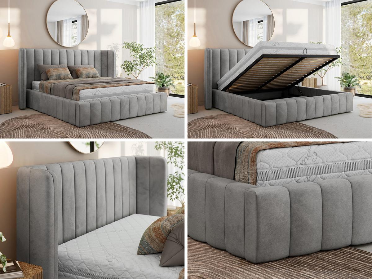 POLSTERBETT GOLETTA CLASSIC 180/200 - Hellgrau Velvet - Multipocket-Matratze - Hellgrau, Textil (180/200cm) - MKS