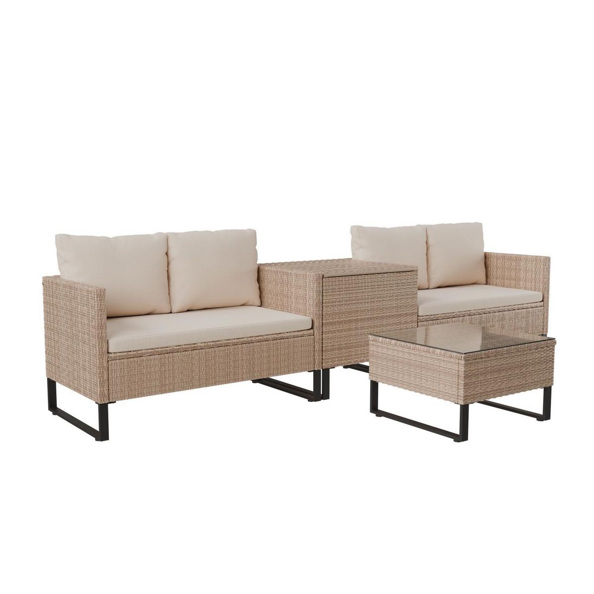 LOUNGEGARNITUR Santorini creme / sand - Beige, Kunststoff/Metall - Juskys