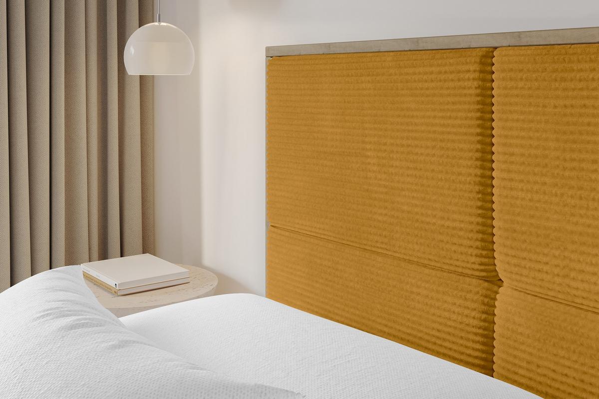 POLSTERBETT mit Bettkasten und Lattenrost, Bett mit Matratze H3/H4 - LILA 140x200 Senfgelb - Currygelb, Holzwerkstoff/Textil (140/200cm) - ALTDECOR