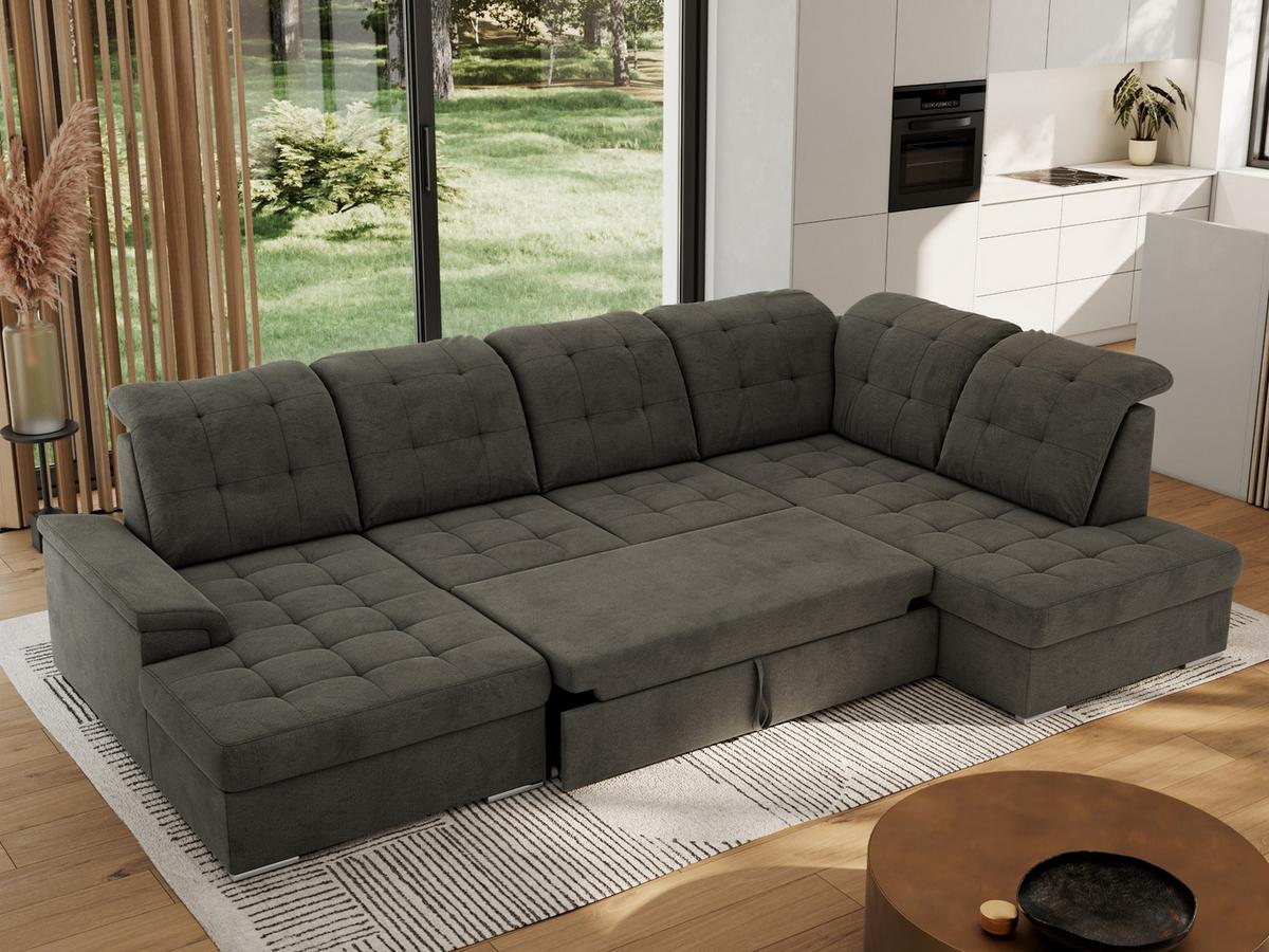 WOHNLANDSCHAFT MADRITO U - Dunkelgrau Velorus - Rechts - Dunkelgrau/Silberfarben, Textil/Metall (323/89/204cm) - MKS