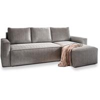ECKSOFA POTARO Hellgrau Kordstoff mit Schlaffunktion - Hellgrau/Grau, Holz/Kunststoff (232/140cm) - MASSENO