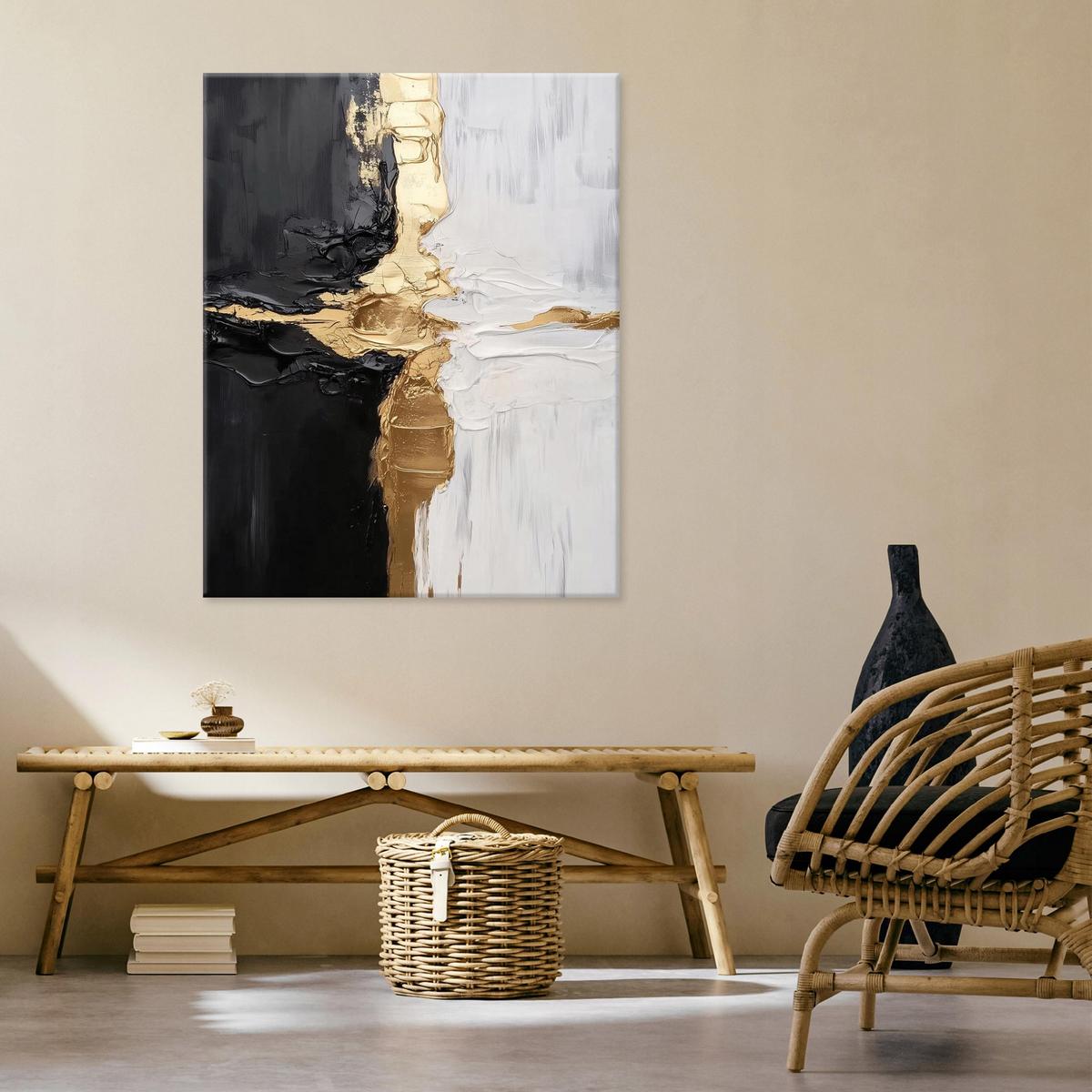 LEINWANDBILD Abstrakt Grau Gold Schwarz Modern 120x80 - Multicolor, Holzwerkstoff (80/120cm) - Wallarena