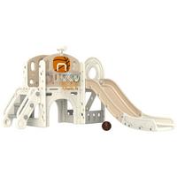 KINDERRUTSCHE, 7-in-1, Kleinkinderrutsche mit Basketballkorb, Klettergerüst - Creme/Weiß, Kunststoff (153/111/186cm) - AIYAPLAY