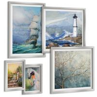 BILDER SET 5er Set - 50x50 cm & 20x30 cm & 40x60 cm Silberner Rahmen - Familienillustrationen Hausschilder - Silberfarben, Kunststoff (40/60cm) - TULUP