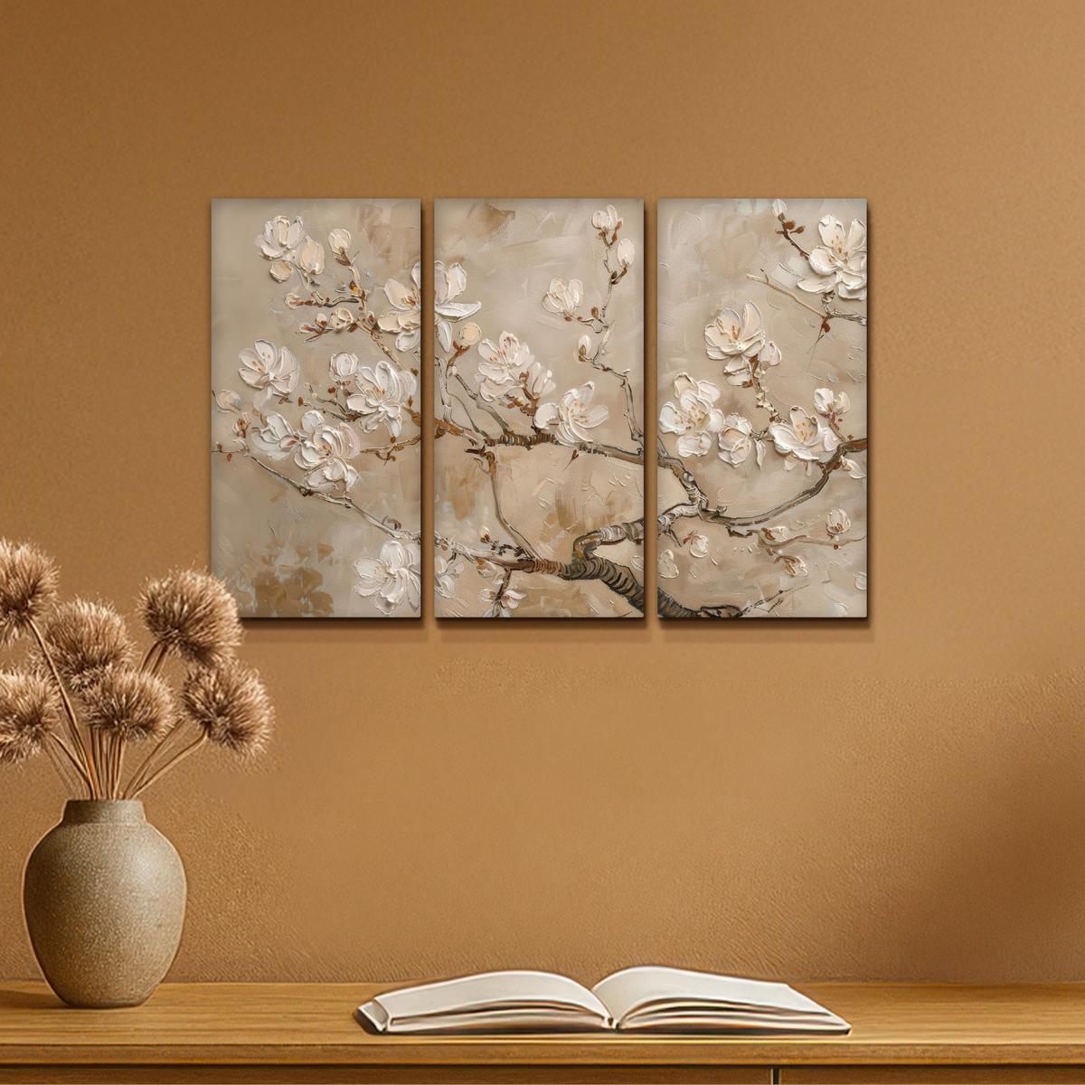 LEINWANDBILD 3er Set Beige - Blüte - Modern 60x40 cm - Beige, Textil (60/40cm) - MuchoWow