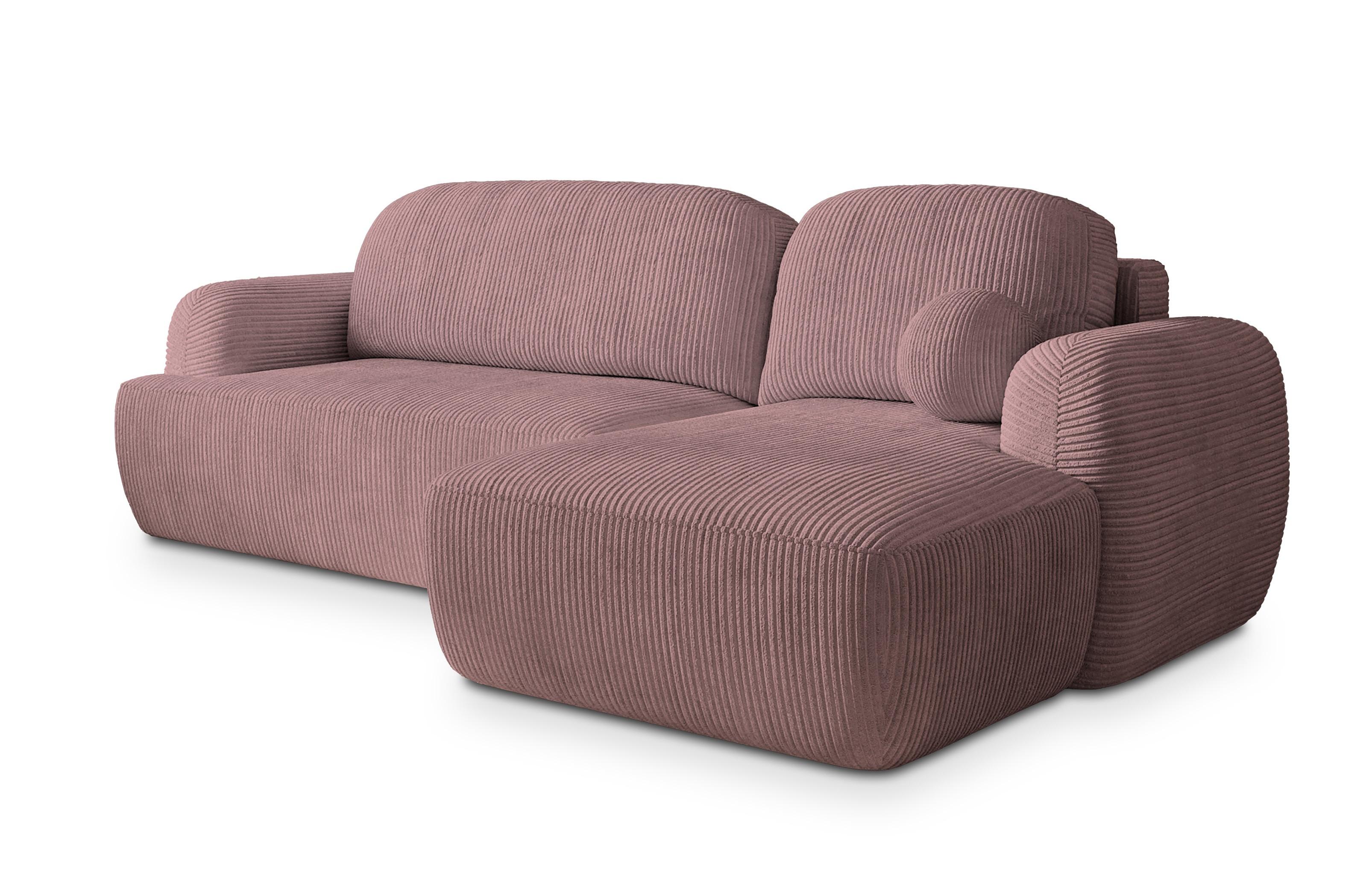 ECKSOFA MODENZA P R-S Lila Kordstoff mit Schlaffunktion - Lila/Schwarz, Holz/Kunststoff (266/148cm) - MASSENO