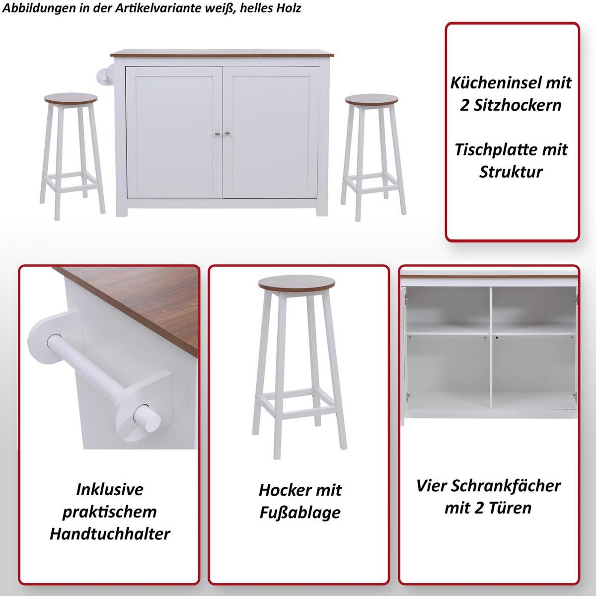 KÜCHENINSEL Weiß, Braun - Weiß/Braun, Holz (120/90/45cm) - MCW