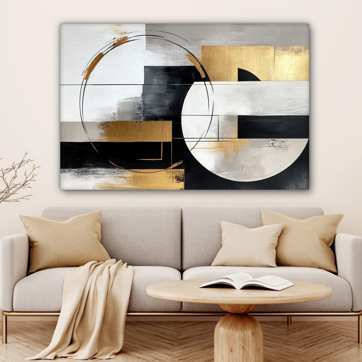 LEINWANDBILD Abstrakt - Gold - Silber - Formen - Ästhetik Wohnzimmer Groß 120x80 cm - Multicolor, Textil (120/80cm) - MuchoWow