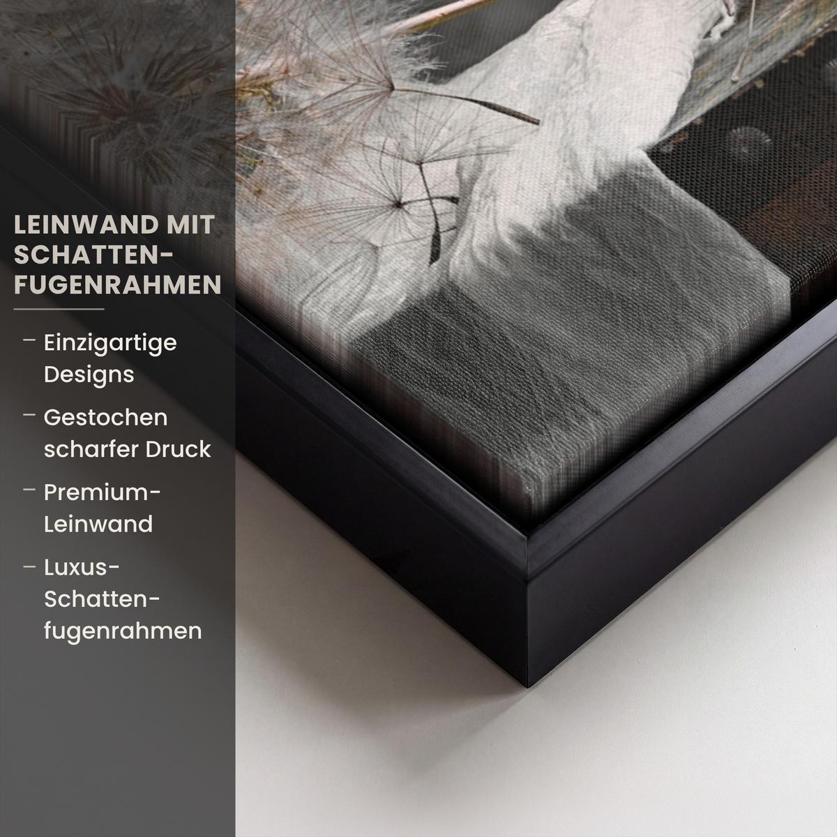 LEINWAND Bilder mit Rahmen - Blumensamen - Löwenzahn - Vase - Stilleben - Blumenstrauß - 50x70 - Dunkelgrau, Textil (50/70cm) - MuchoWow