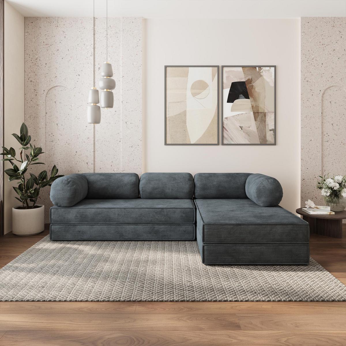 ECKSOFA ETERA modulares Boneless Sofa mit Schlaffunktion Grau Kordstoff - Dunkelgrau, Textil (270/160cm) - MASSENO